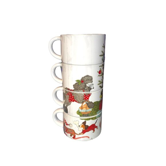 Stackable Christmas Dog-Themed Ceramic Mugs Set Of 4 (No Metal Rack) - Picture 6 of 14